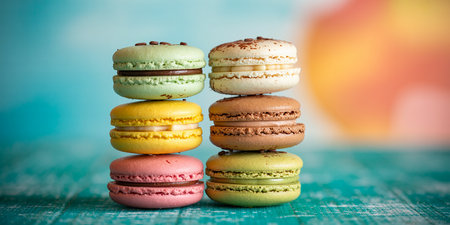 Colorful macaroons on wooden background. Selective focus.の素材