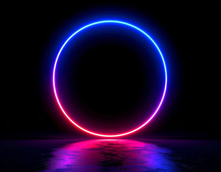 Neon circle on a dark background. 3D rendering. Neon circleの素材