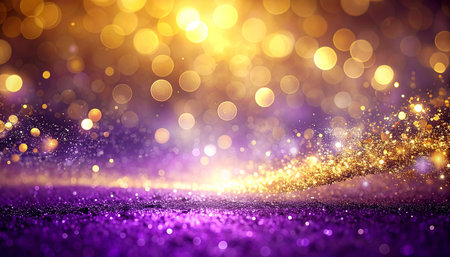 glitter vintage lights background. gold and purple. de-focusedの素材