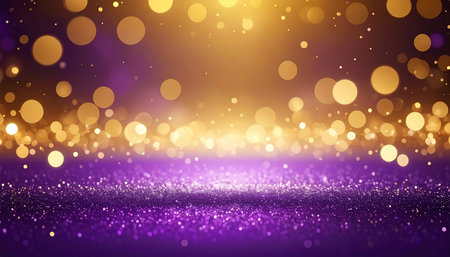 glitter vintage lights background. gold and purple. de-focusedの素材