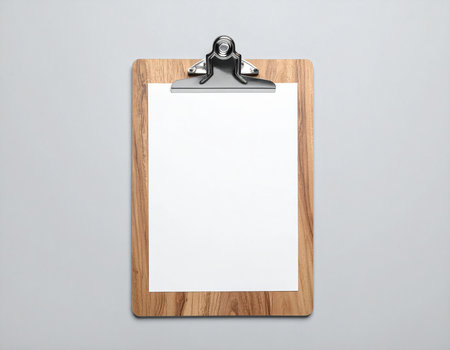 Clipboard with blank paper on grey background. 3d renderingの素材