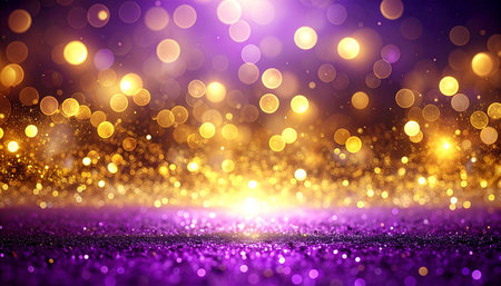 glitter vintage lights background. gold and purple. de-focusedの素材