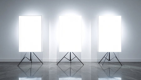 Blank white billboard in empty room. Mock up, 3D Renderingの素材
