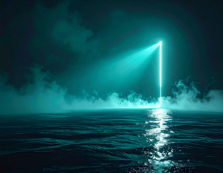 3D illustration of an abstract background with a beam of light in the seaの素材