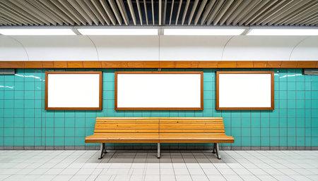 Blank billboard on the wall in the train station. 3d renderingの素材
