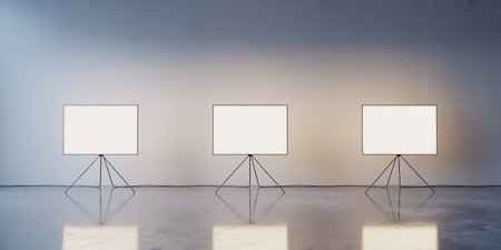 3d rendering of blank white board in empty room with concrete floorの素材