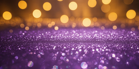 purple glitter vintage lights background. gold and purple. de focusedの素材