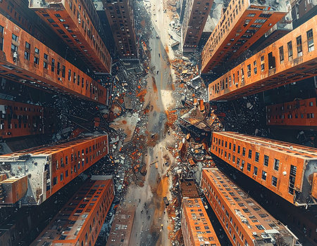 3d rendering of an urban scene with a lot of buildings and roadsの素材