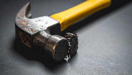 Hammer on black background with copy space for your text or imageの素材