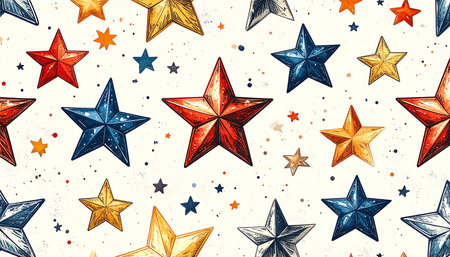 Seamless pattern with stars. Hand drawn watercolor illustration.の素材