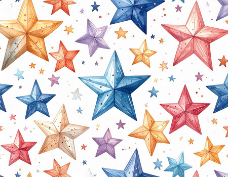 Watercolor seamless pattern with stars. Hand drawn illustration. Vector.の素材