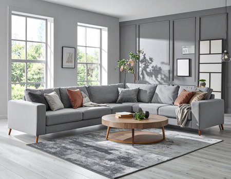 interior of modern living room with grey sofa 3d render illustrationの素材
