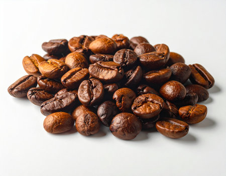 Coffee beans on a white background. Close-up.の素材
