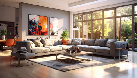 Modern bright interiors. 3d rendered illustration of  living roomの素材