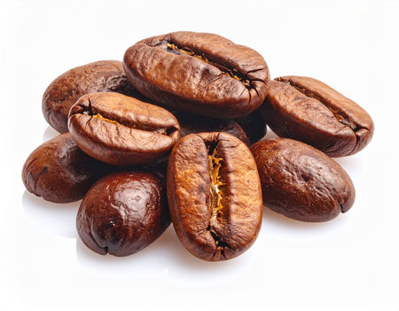 Coffee beans isolated on white background. Clipping path includedの素材