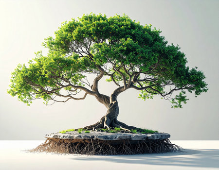 bonsai tree isolated on a white background. 3d render illustrationの素材