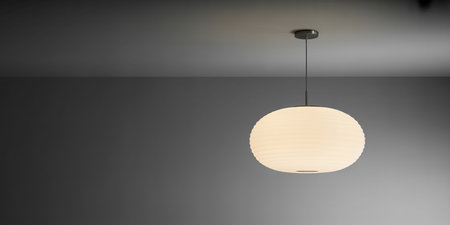 Lamp hanging from the ceiling in the dark room. 3d renderingの素材