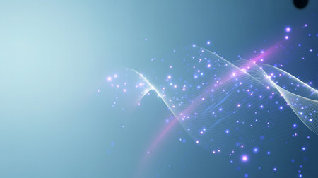 abstract background with glowing particles and lines in blue and violet colorsの素材