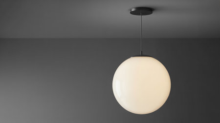 White lamp hanging from the ceiling in the dark room. 3d renderingの素材