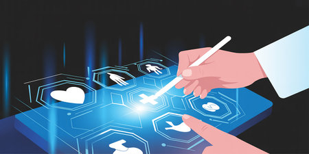 Conceptual background image with doctor hand drawing something on tablet screenの素材