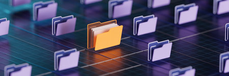 3d rendering of a folder with documents on a blue background.の素材