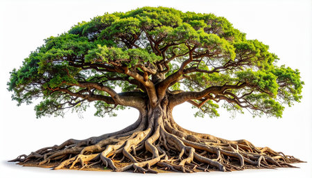 Bonsai tree isolated on white background, clipping path included.の素材