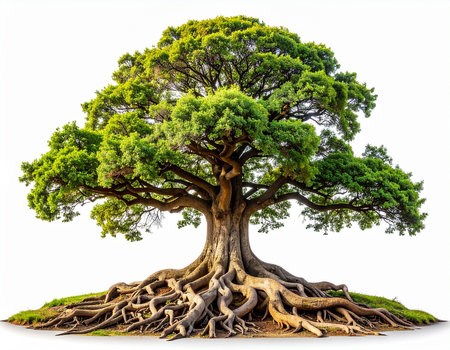 Big tree with roots isolated on white background, clipping path included.の素材