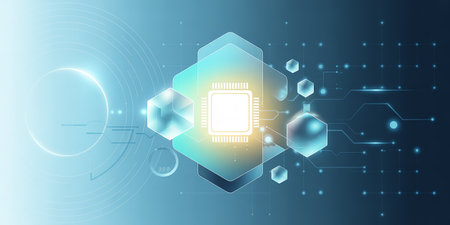 Abstract technology background with hexagons and circuit board. Vector illustration.の素材