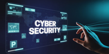 Cyber security concept on virtual screen. Internet and technology concept.の素材