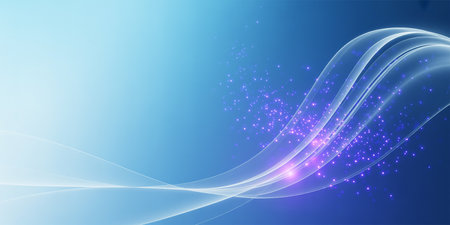 Abstract blue background with glowing lines and particles. Vector Illustration.の素材