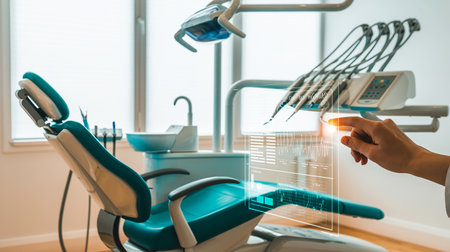 Dentist working with modern equipment in dental office. Dentistry conceptの素材