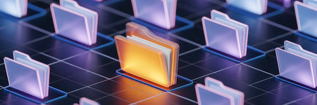 3d rendering of a folder with documents on a blue background.の素材