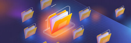 3d isometric illustration of folder with documents and folders on a blue backgroundの素材