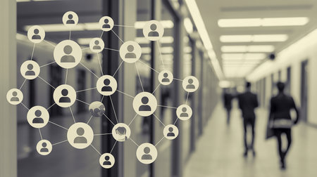 Social network structure on blurred background. 3D rendering. Networking concept.の素材