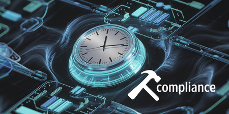 Close-up view of a clock on a futuristic background 3D renderingの素材