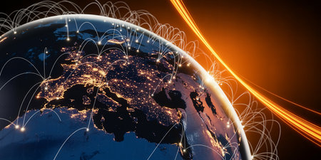 Global network connection over the globe. Elements of this image furnished by NASAの素材