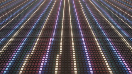 Abstract background with colorful glowing squares. Motion. 3D rendering.の素材
