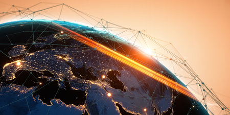 Global network connections over the world 3D rendering elements of this image furnished by NASAの素材