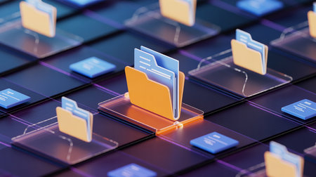 Folders on the keyboard of a laptop. 3d renderingの素材