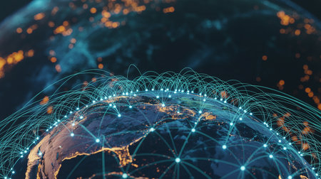 Global network connections over the world 3D rendering elements of this image furnished by NASAの素材