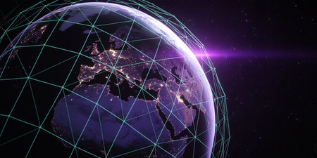Global network connection over the Earth. 3D illustration. Elements of this image furnished by NASAの素材