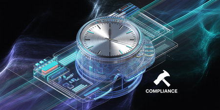 Digital illustration of  wristwatch in colour  background with connection linesの素材