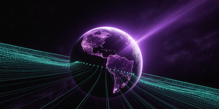 Global network connection over the planet Earth. 3d illustration. Elements of this image furnished by NASAの素材