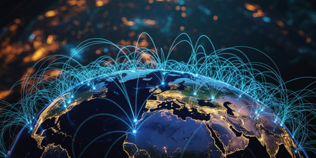 Global network connections over the world 3D rendering elements of this image furnished by NASAの素材