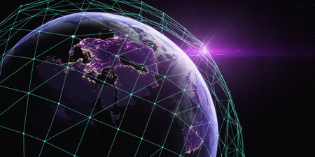 Global network connection over the world 3D rendering elements of this image furnished by NASAの素材