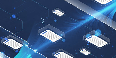 Digital composite of Digital composite image of data server against blue background with flareの素材