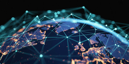 Global network connection over the world 3D rendering elements of this image furnished by NASAの素材
