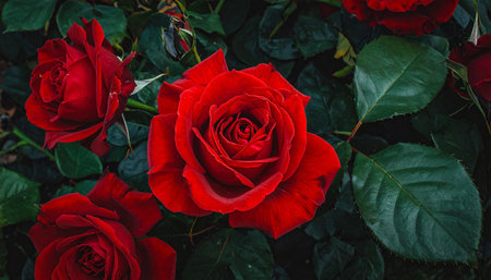 Red roses in the garden. Roses are a symbol of love.の素材