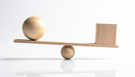 Wooden balance on a white background. Balance concept. 3d renderingの素材