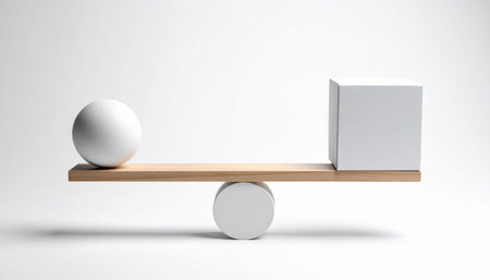 Two white and one black balance balls on a wooden stand on a white backgroundの素材